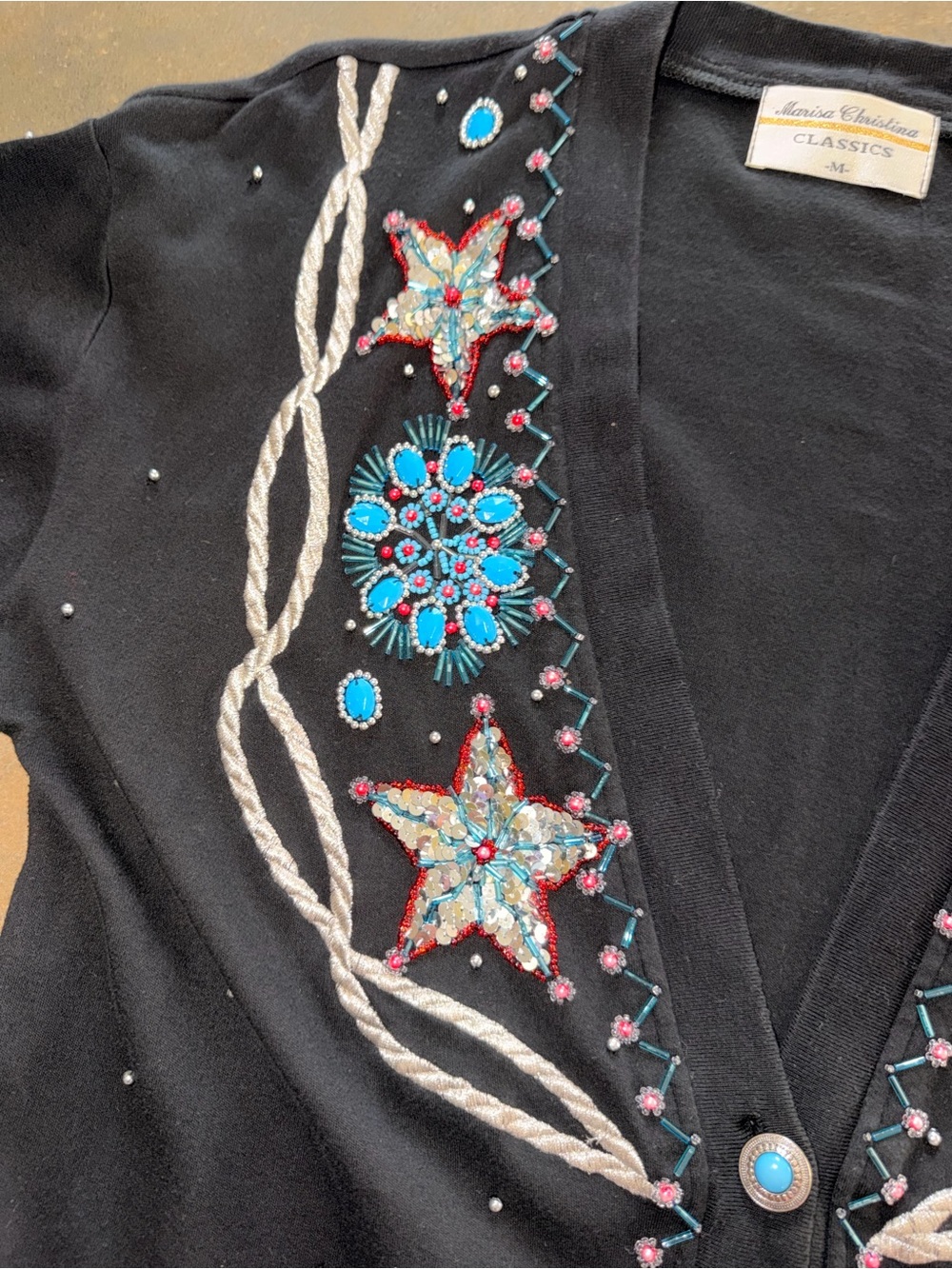 Marisa Christina Classics M Black Western Beaded Embellished Cardigan - Picture 5 of 16